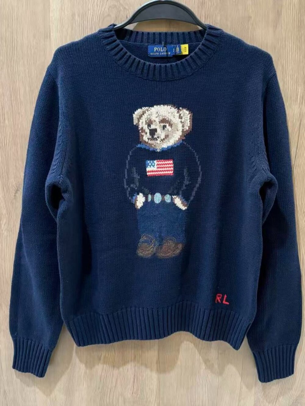 Polo Ralph Lauren Flag Polo Bear Navy Crewneck Knit Sweater